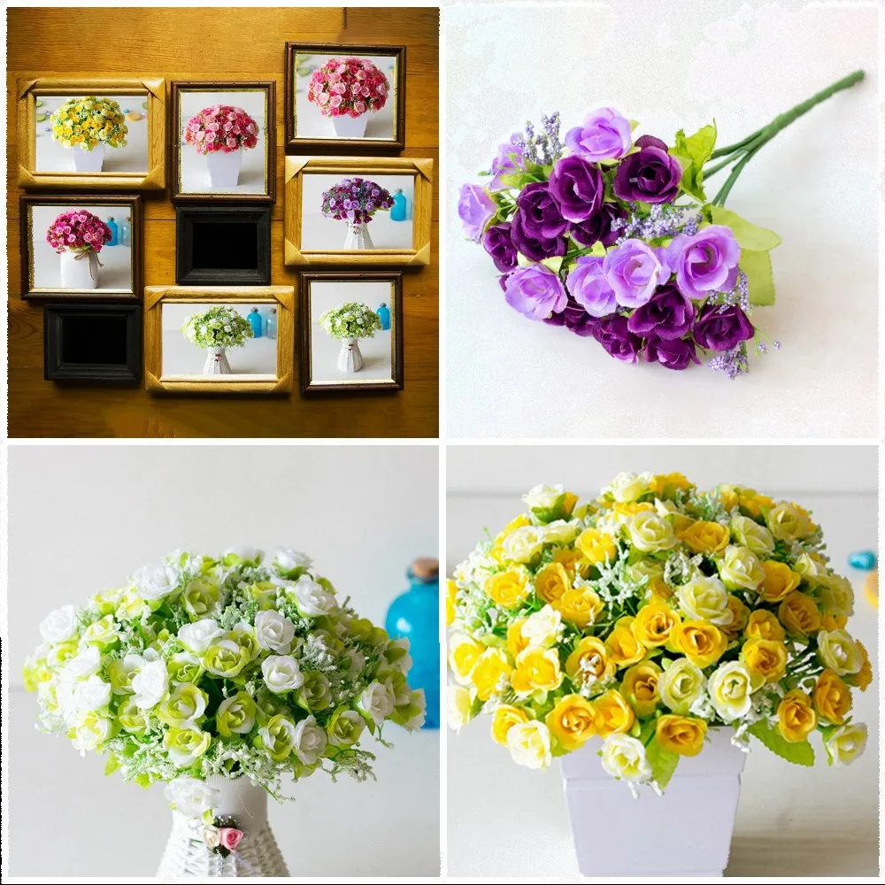 Artificial Flower Bouquet 7 Branches 21 Heads Fake Roses Plastic Wire Soft Lightweight Home Wedding Party Table Centerpiece Deco