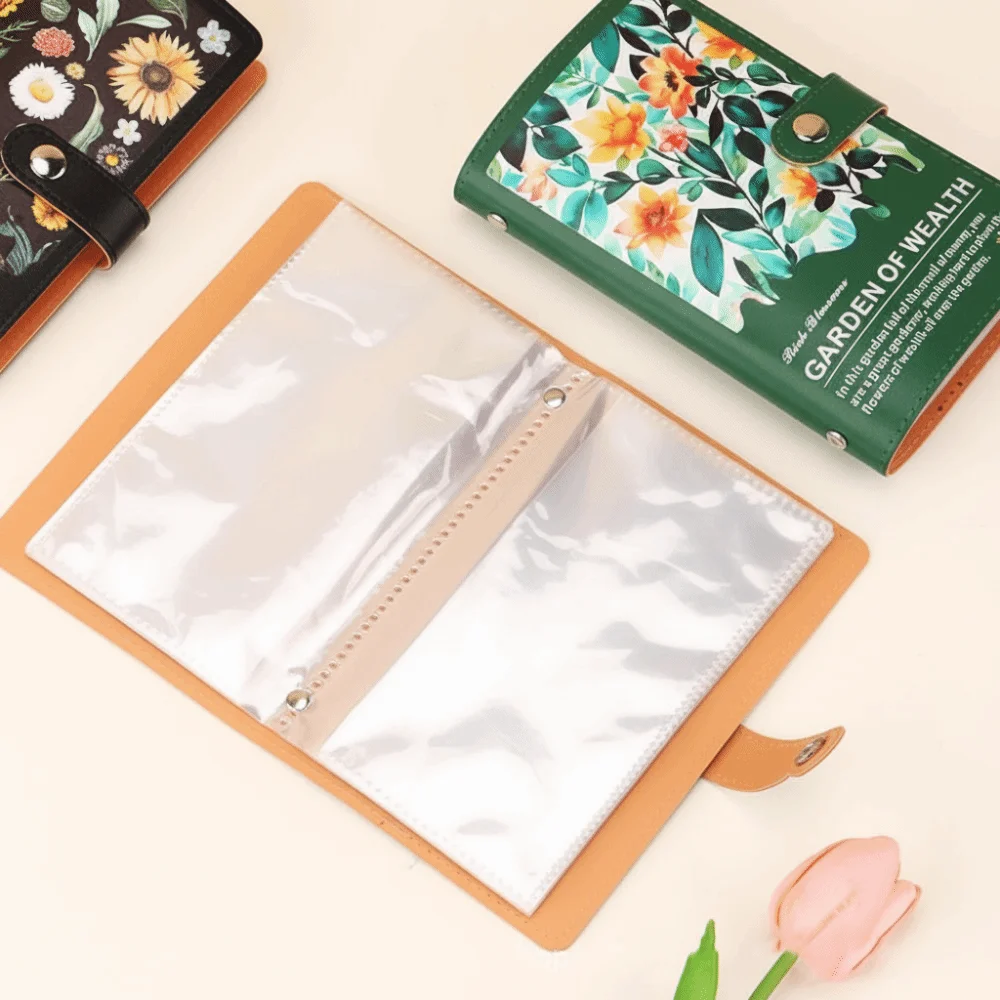 Budget Plan Money Saving Binder Flower Printed Leather Cover Savings Challenge Binder Loose-leaf Reusable Cash Budget Notebook