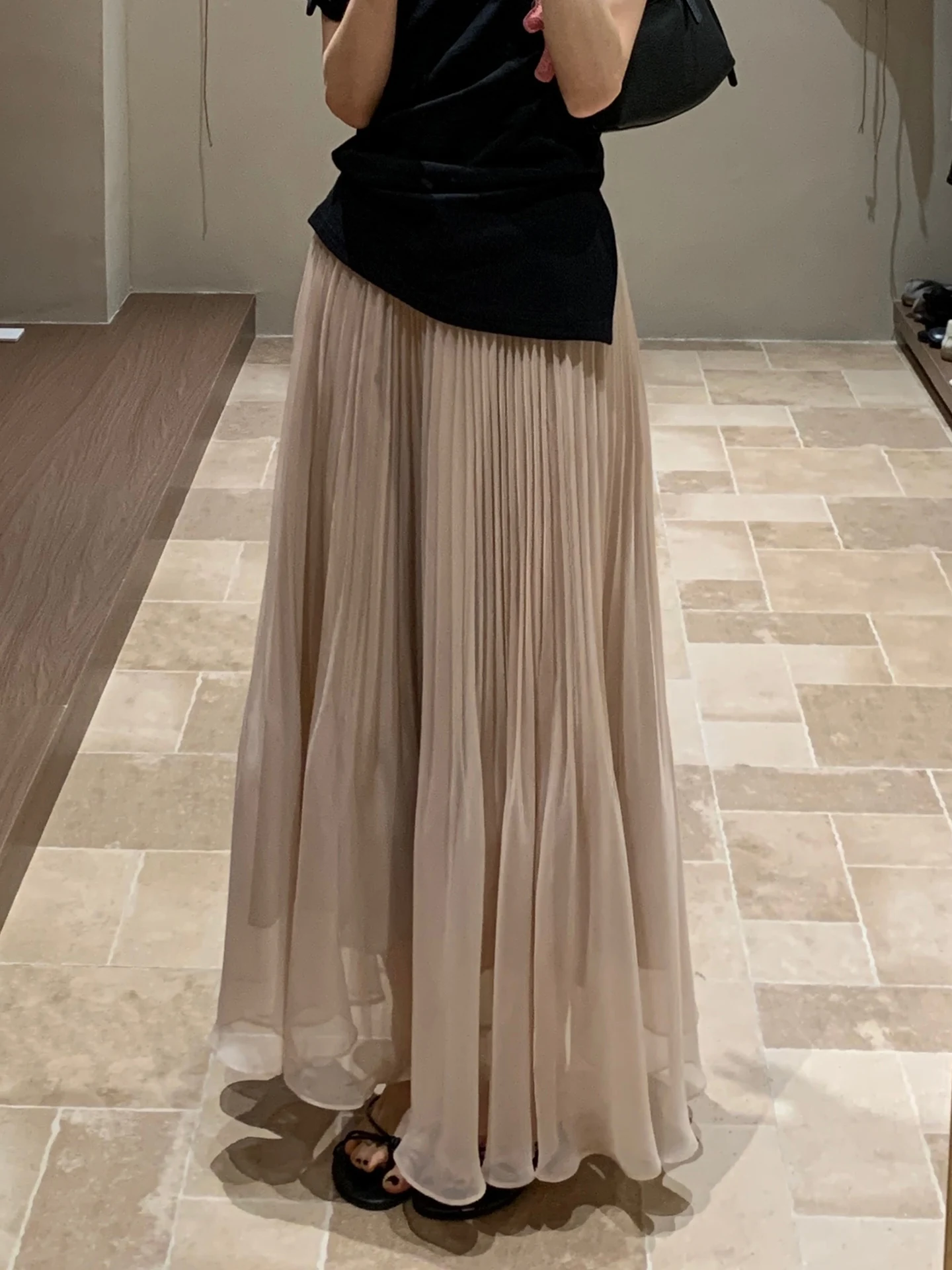 

BRIIVN Korean Style High Waist A-Line Skirt Women's Summer New Gentle Wind Long Skirt Mesh Material Draping Slimming Effect