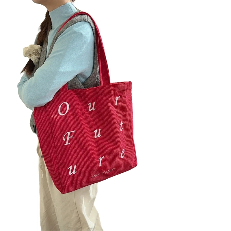 Fashionable Corduroy Large Capacity Shoulder Bag Casual Shopping School Book Bag