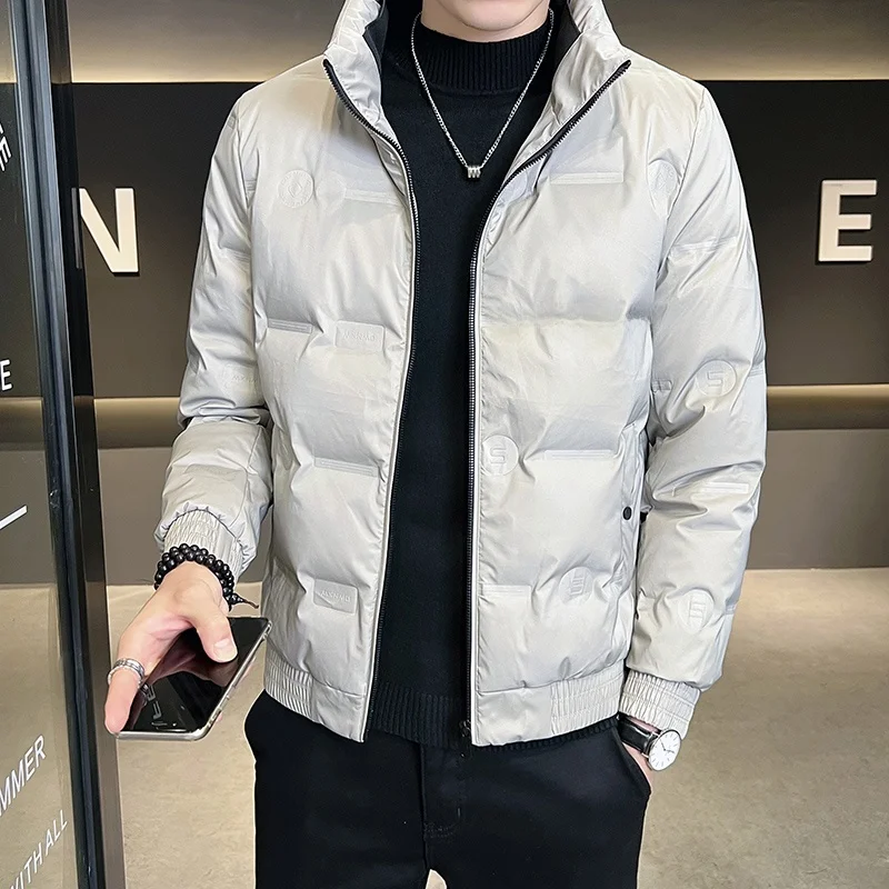 

ort Puffer Jaet Men's Stand Collar Outerwear Winter Street Sle College Students Casual Wear Polyester Fiber White Du ...