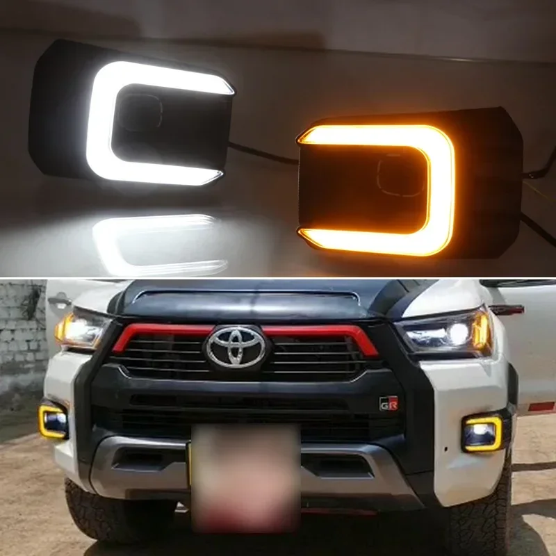 トヨタ ハイラックス レボ レッコ 2020-2024用 車用LED DRL 12V デイライト イエローターンシグナル デイタイムランニングヘッドランプ オートドライビングランプ