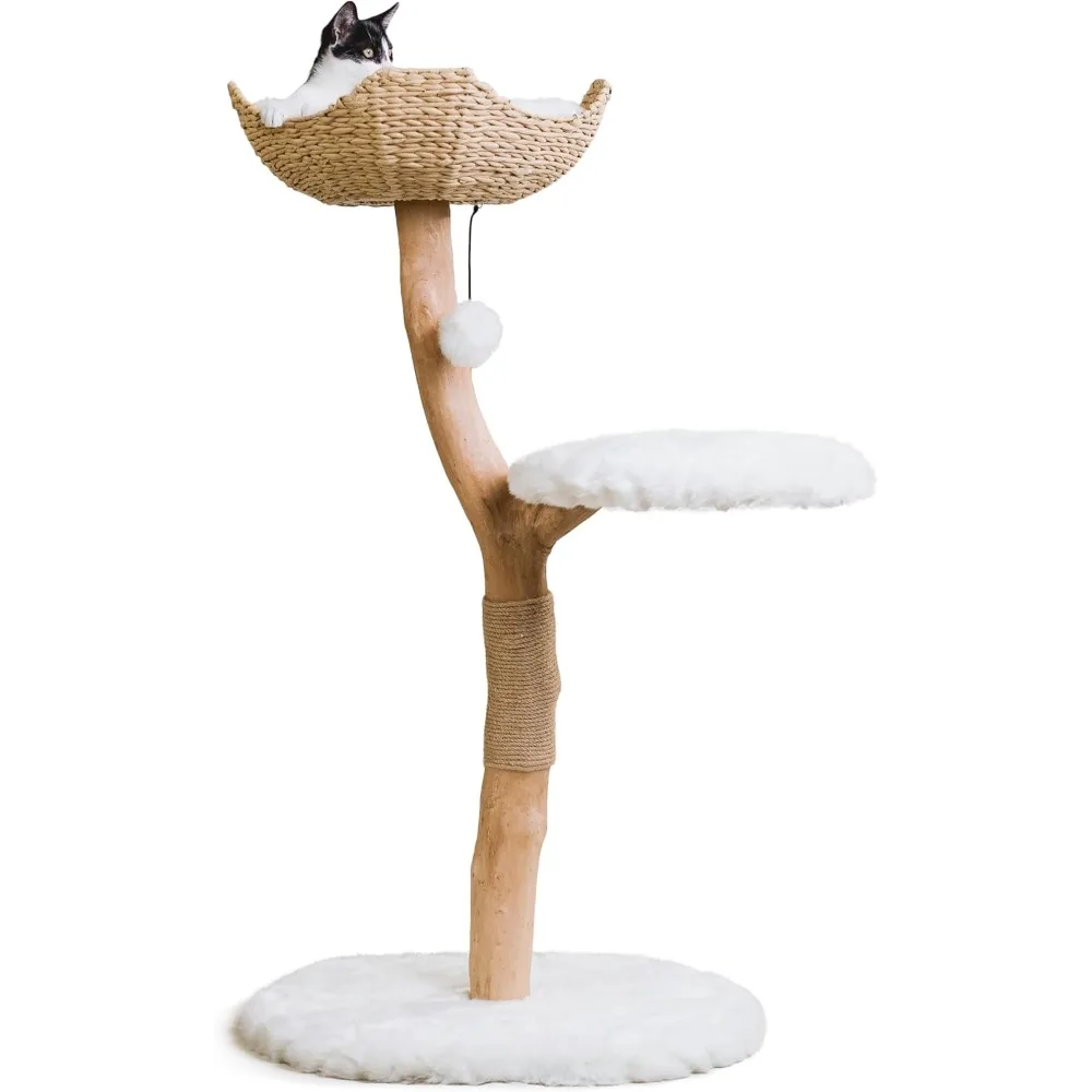 

Wooden Cat Climbing Tree Tower, Modern Single Branch Cat Condo, Wood, Cat Lover Furniture Gift by MAU LIFESTYLE (Alpine White)