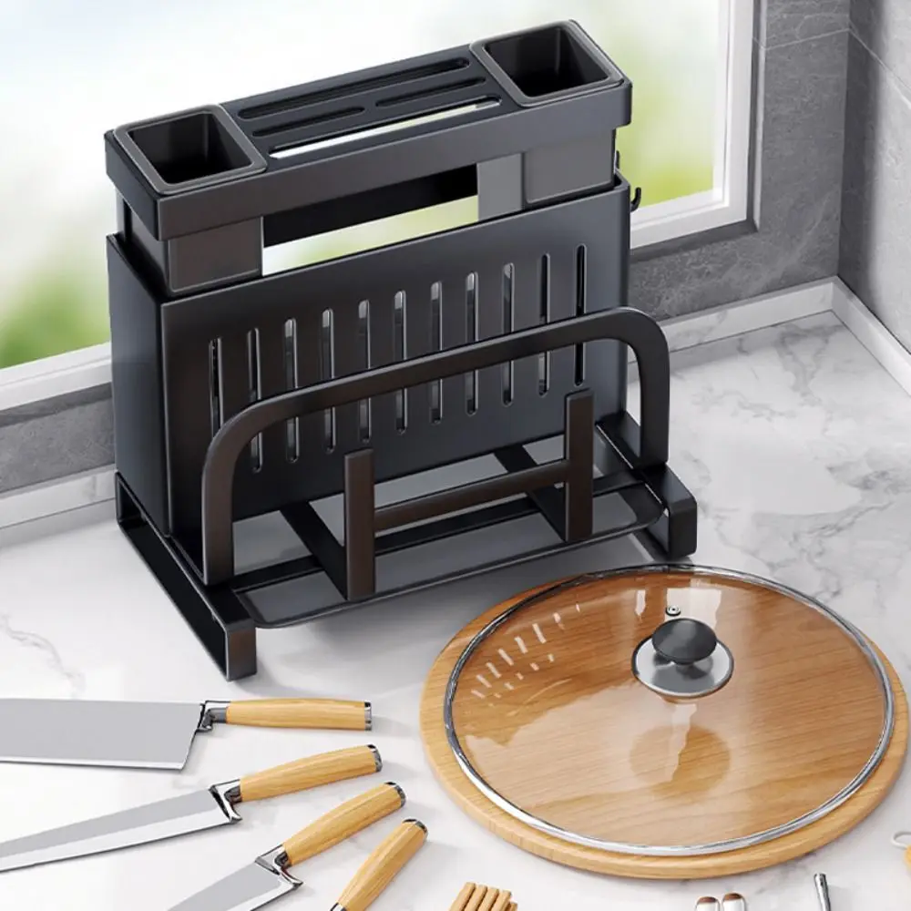 

Home Gadgets Large Kitchen Racks multifunctional With Drain Tray Kitchen Holder Carbon steel Countertop Chopstick storage Rack