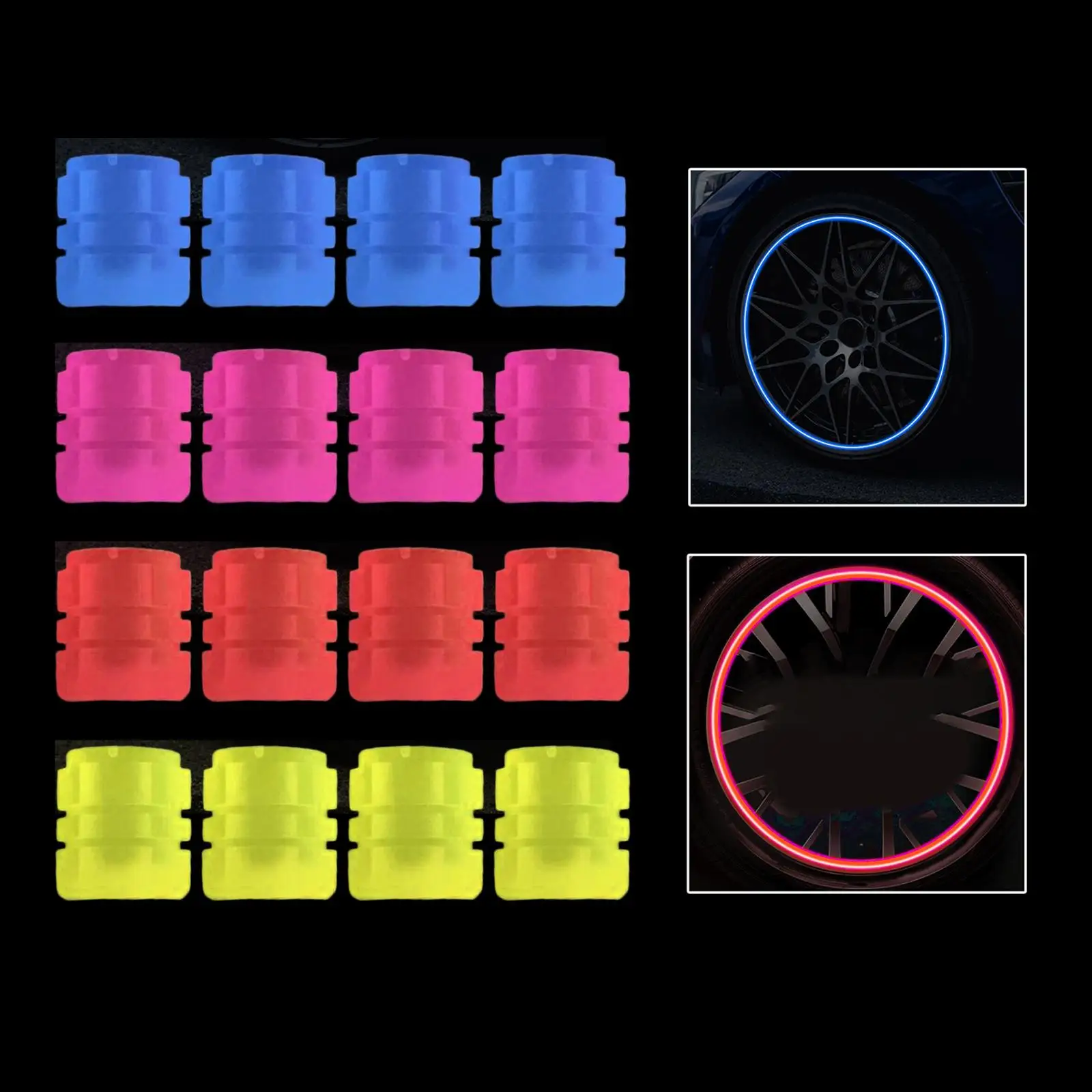 

4 Pieces Tire Valve Stem Caps Universal Glowing Dust Caps for Trucks