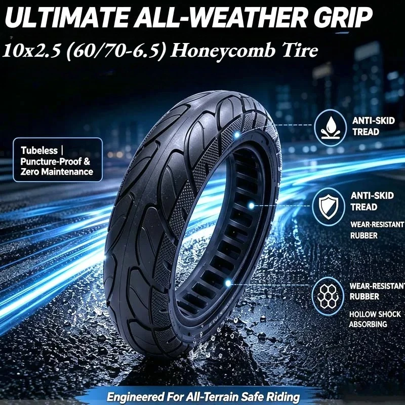 

10x2.5 (60/70-6.5) Honeycomb Solid Tire For Xiaomi Max Zero 10X Kaabo Mantis Anti-Slip Shock Absorb No Maintenance Scooter Tyre