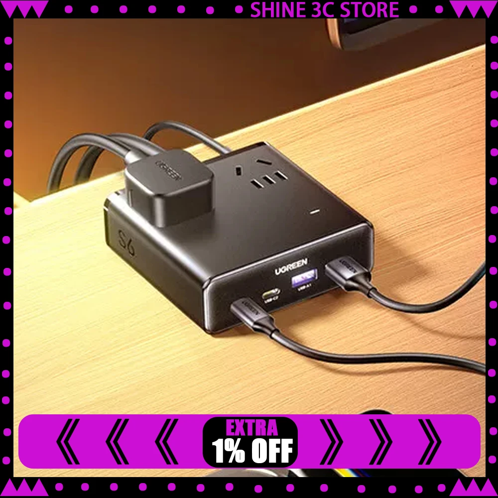 UGREEN 45868 Desktop Charging Station S6 65W Max GaN PD Fast Charger Power Strip 2 USB-C 2 USB-A 4 CN AC Outlets 1.4m Cable