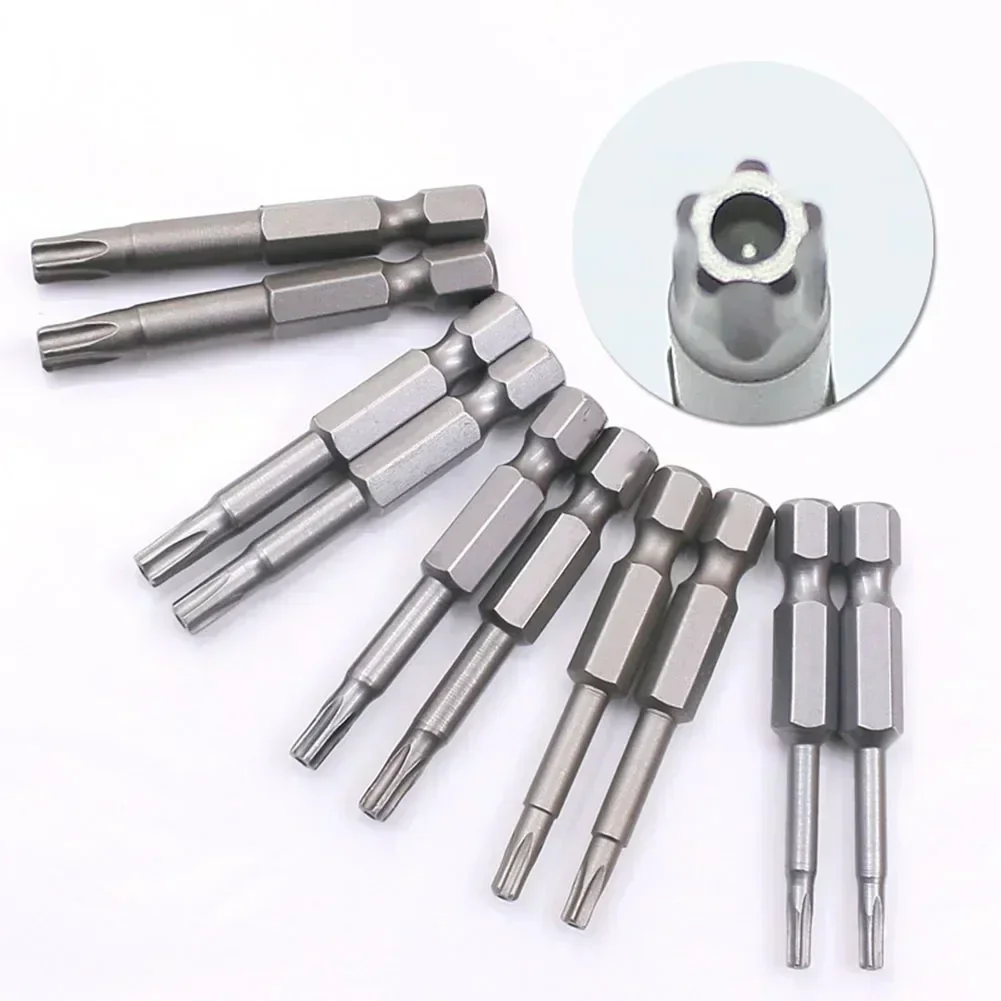 8Pcs 50mm Star Drill Bits 1/4 Hex Shank Batch Head Magnetic Screwdriver Five-Point Torx Screwdriver Bits Set T8-T40 Hand Tools