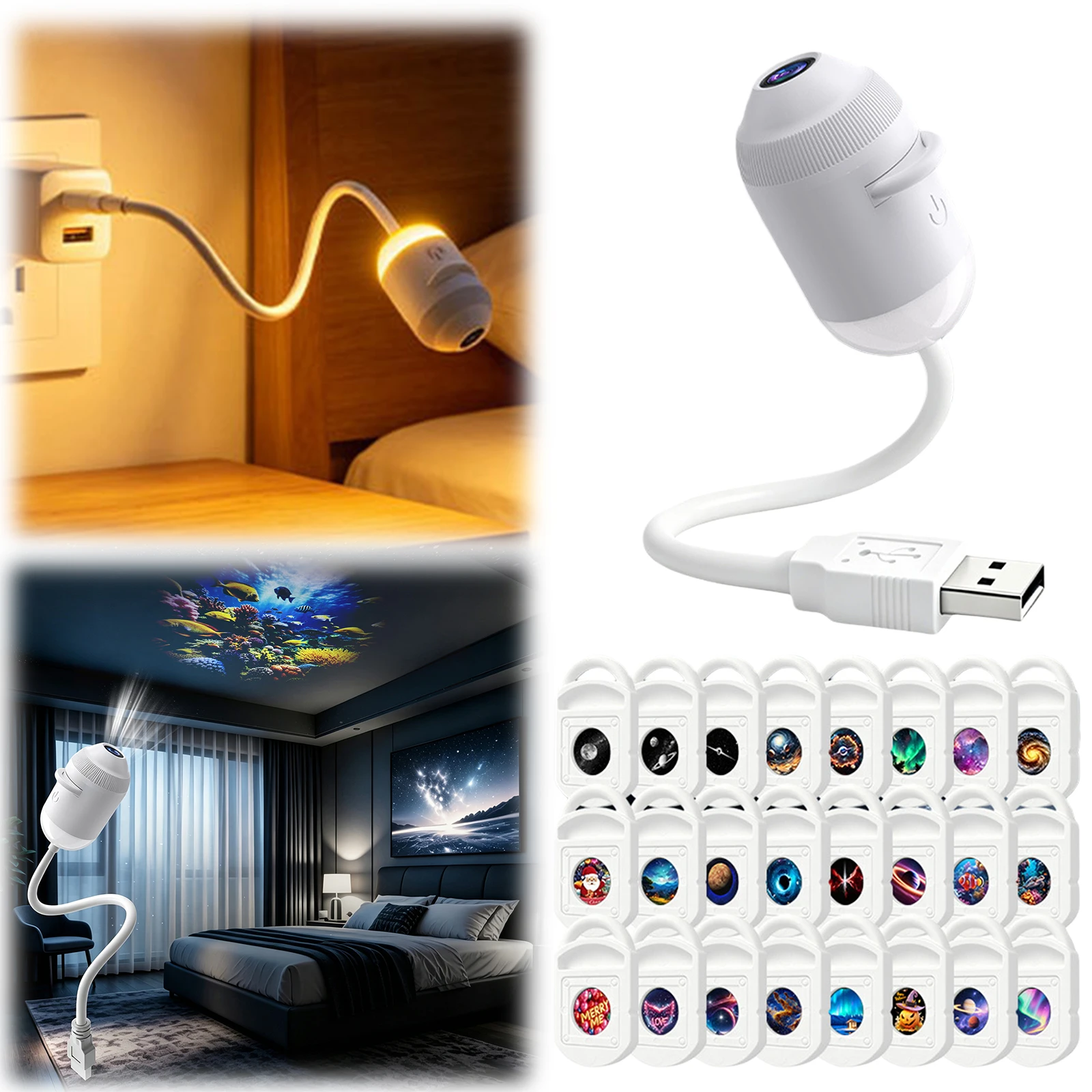 HD Starry Sky Projector & Films Smart Dynamic 5D Holographic Night Light Projector USB Plug Play HD 2-in-1 Galaxy Star Projector