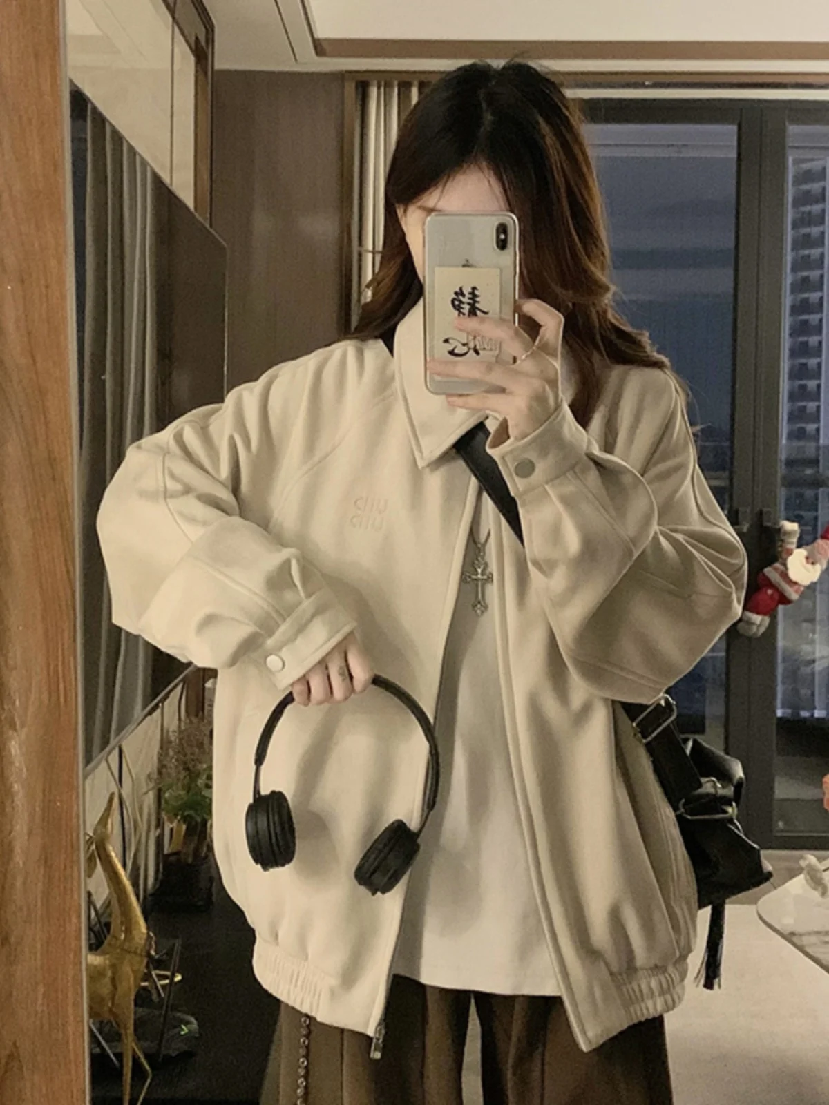 

Baseball Jackets Navy Womens Autumn Safari Knitwear Satin Silhouette Foldable Ladies Round-Neck Windproof Printed Folds Lining