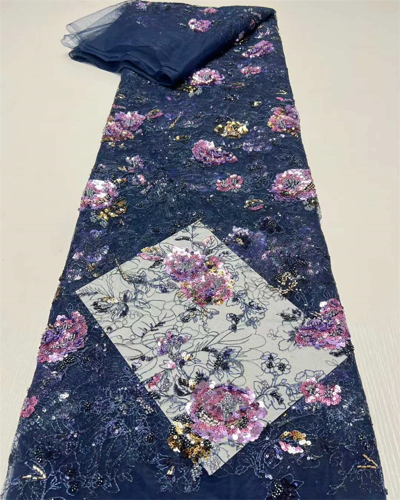 African Lace FabricHigh Quality Sequins Lace Material French Lace Fabric For Nigerian Wedding Party Sewing