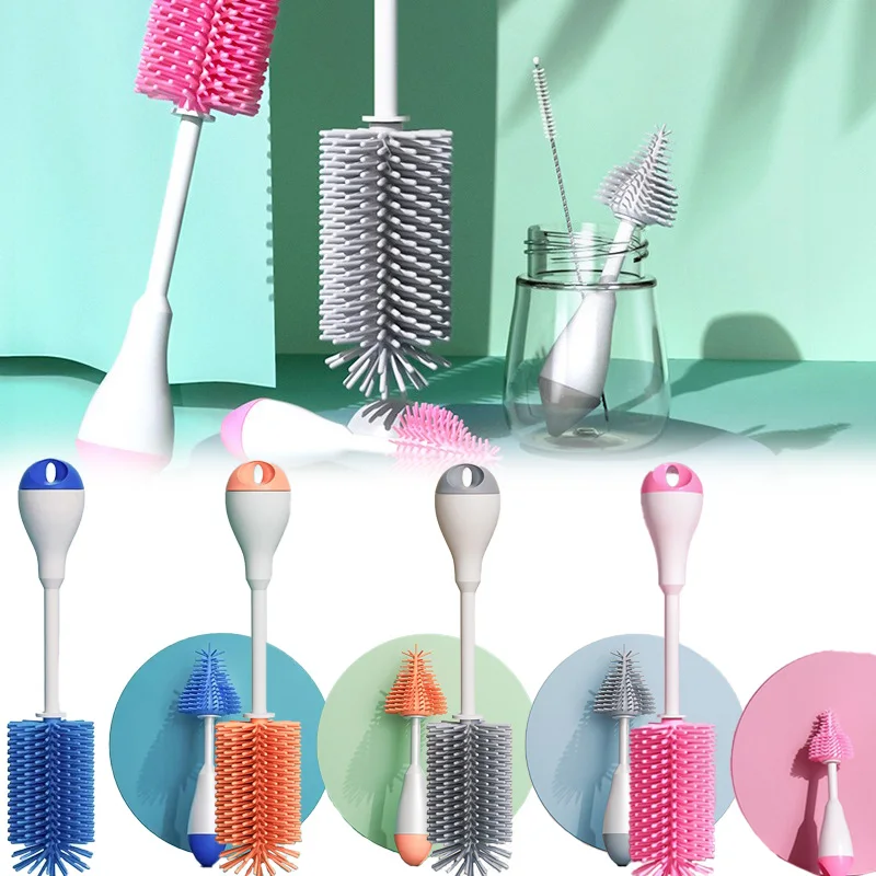 

Silicone Bottle Brush 360° Rotating Three in One Silicone Baby Bottle Nipple Brush Straw Cleaning Brush Set Cleaning Water Cup C