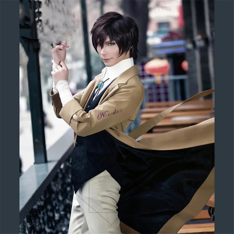 분고 스트레이 독 다자이 오사무우 코스프레 코스튬 롱 재킷 코트 가발, 애니메이션 만화 BSD 할로윈 크리스마스 코스튬, 남성