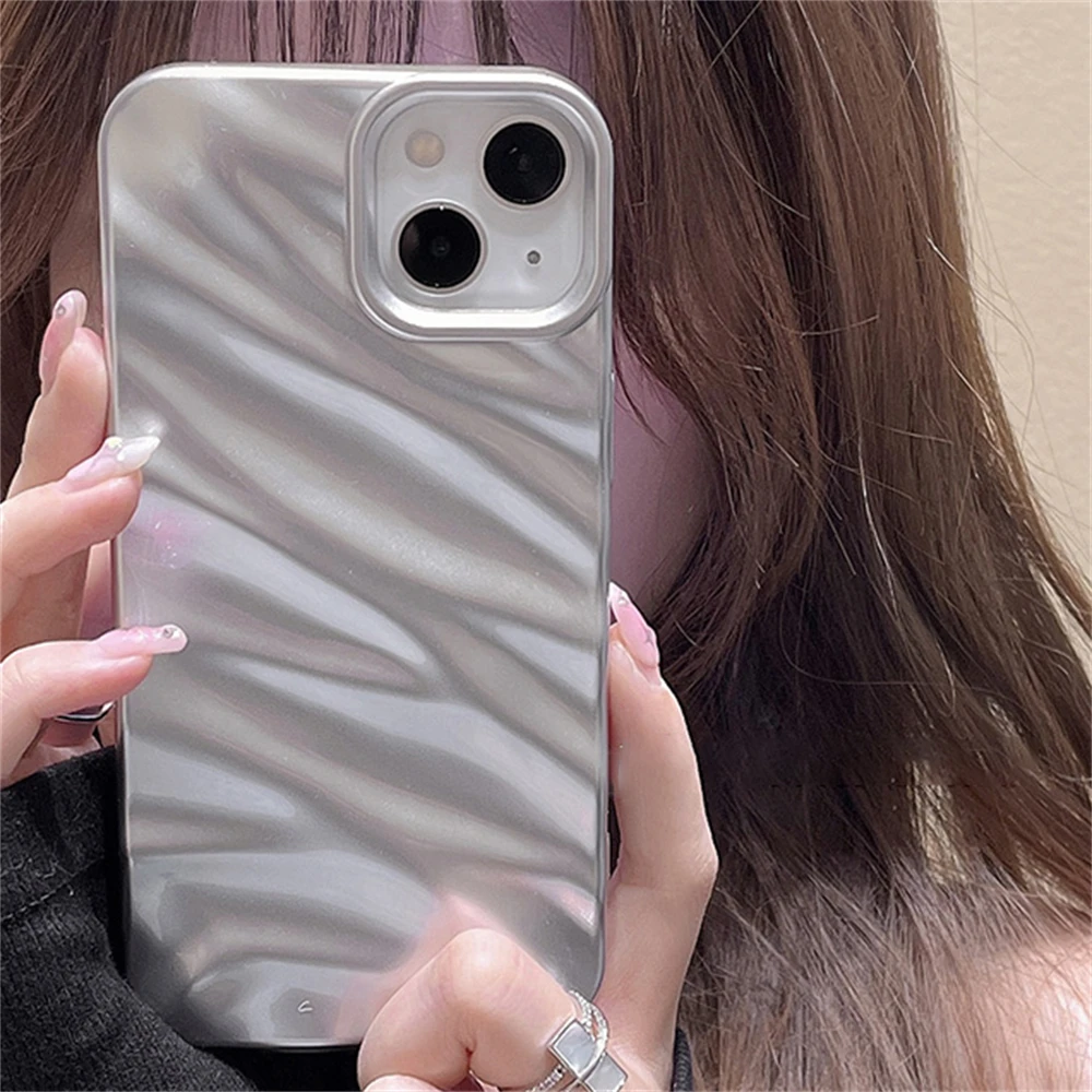 Luxury 3D Silver Silk Pattern Phone Case For iphone 14 13 11 12 Pro Max X XS XR 7 8 Plus SE 3 Brief Shockproof Soft Back Cover