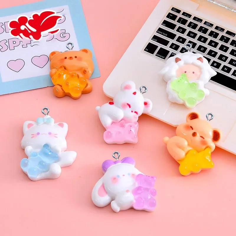 10Pcs Cartoon Cute Animal Gummies Bear Resin Charms For Jewelry Making Earring Necklace Bracelet DIY Pendants Accessories