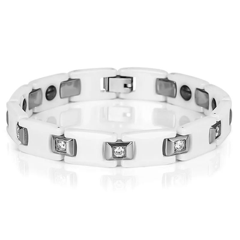 

10mm Punk White Ceramic Magnetic Therapy Chain Bracelet For Women Men Couple Bike Arthritis Pain Relief Zircon Bangle Jewelry