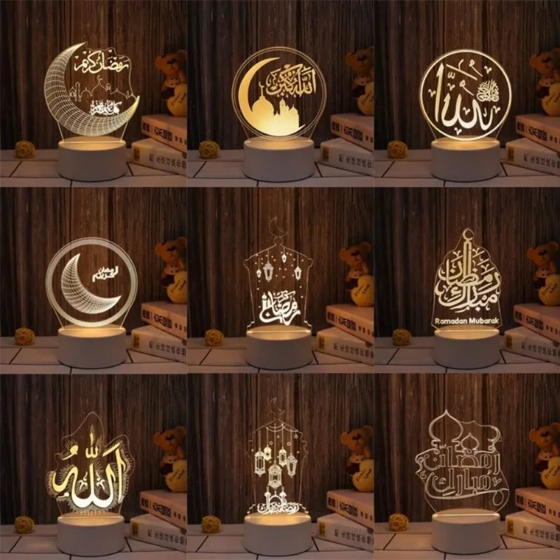 USB Operated EID Mubarak Ornaments Bedroom Home Decor Lamp 3D Acrylic LED Night Light Islamic Muslim Ramadan Festival Supplies