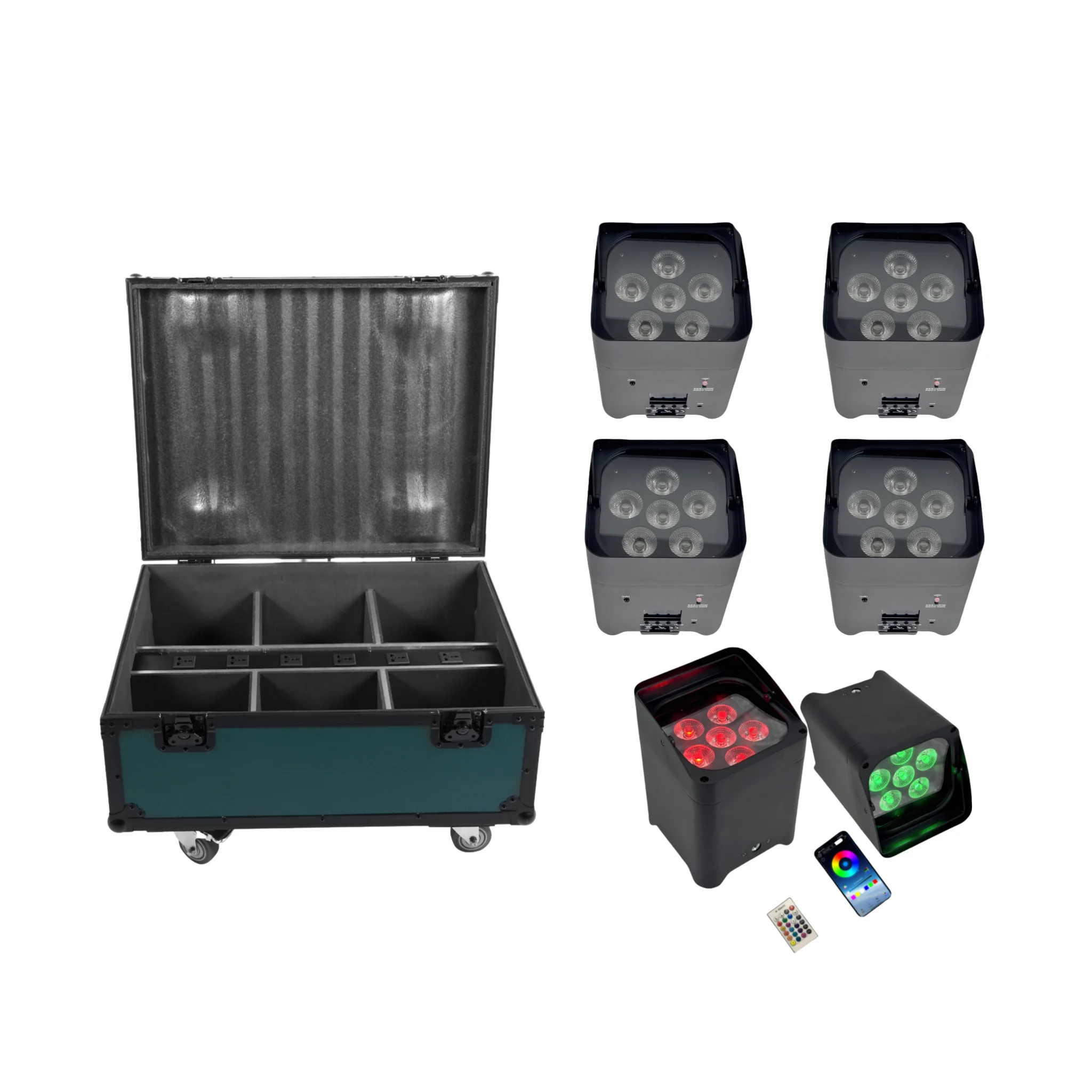 6x18W LED Par Light 6in1 RGBWA/UV Wireless Built-in Battery Remote Control WiFi Wash Stage Light Flight Case for DJ Disco KTV