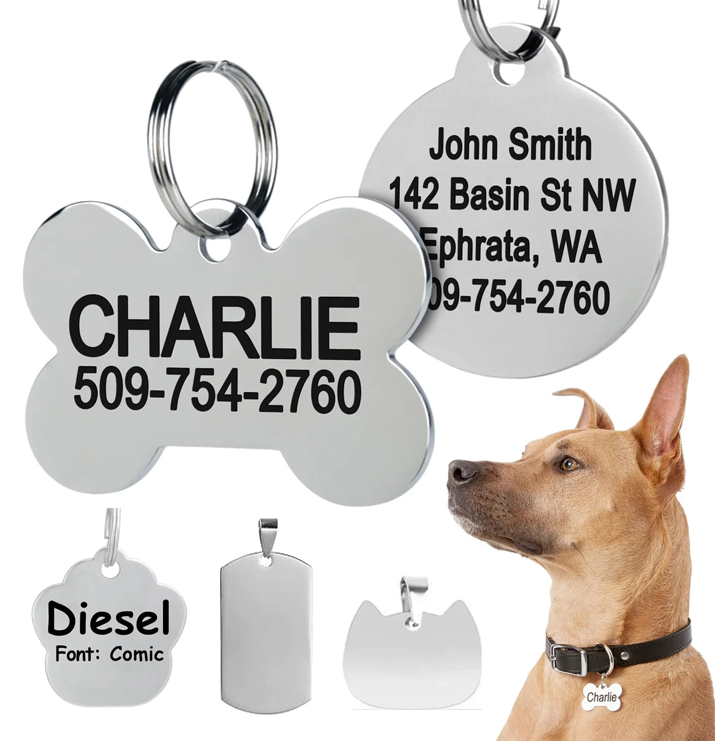 Pet id Tags Colarinho Personalizado Pingente de Charme Marca Militar Circular Pata do Cão Gato Cabeça 10 Pcs Aço Inoxidável