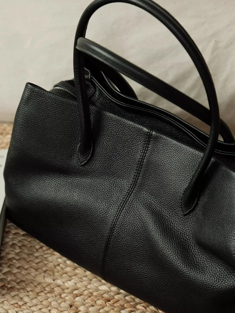 Black Fashion Design Simple Women Bag\Handbag Genuine Leather Tote Bag Versatile Real Leather Commuter Bag Large Capacity