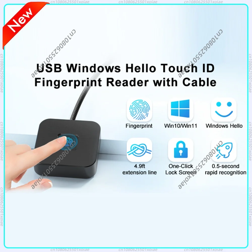 USB Fingerprint Reader with 5ft Cable Portable USB Fingerprint Logger Biometric Fingerprint Login Reader for Windows 10/11