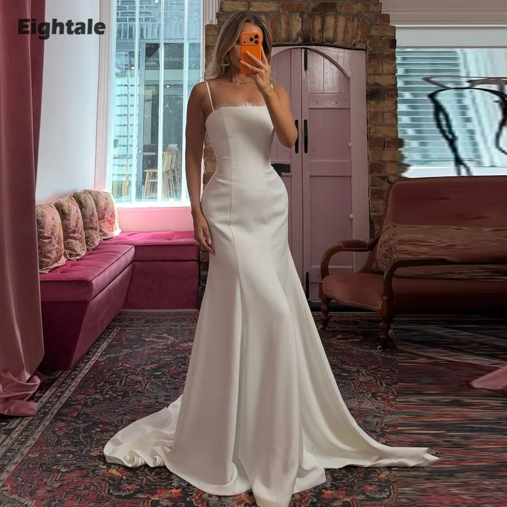 

Eightale арабское свадебное платье на заказ цвета слоновой кости на тонких бретельках атласное свадебное платье мусульманское вечернее платье русалки невесты