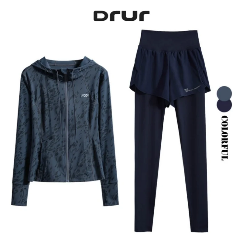 

DRUR Women's Yoga Sets With 2 Piece Long Sleeve Wokrout Jacket and High Waist Leggings Gym Outfits For Running Travel Streetwear