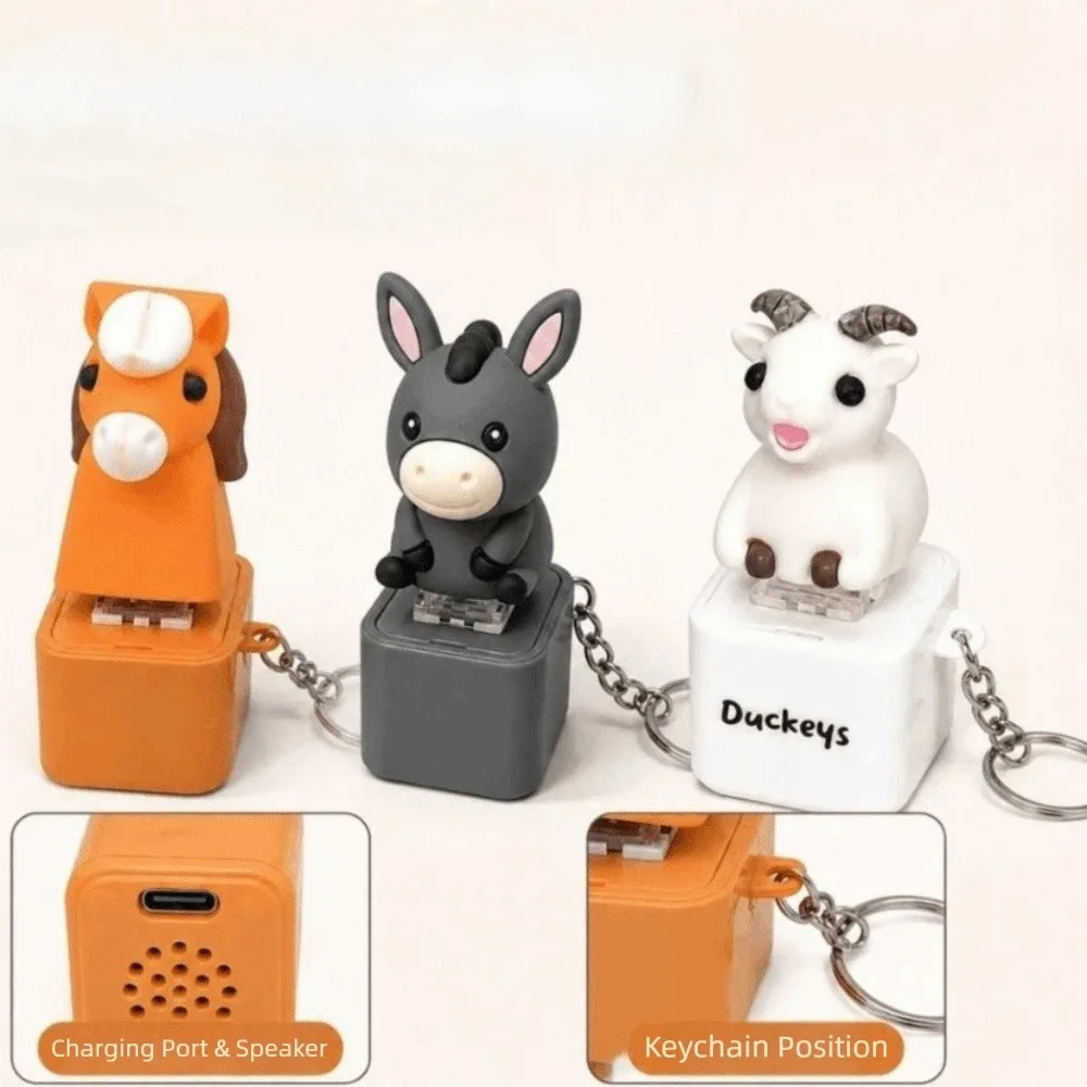 Rechargeable Fidget Button Key Chain Sounding Clicky Animal Keycap Durable-ABS Pocket-Sized Sound Light Key Ring Student Gift