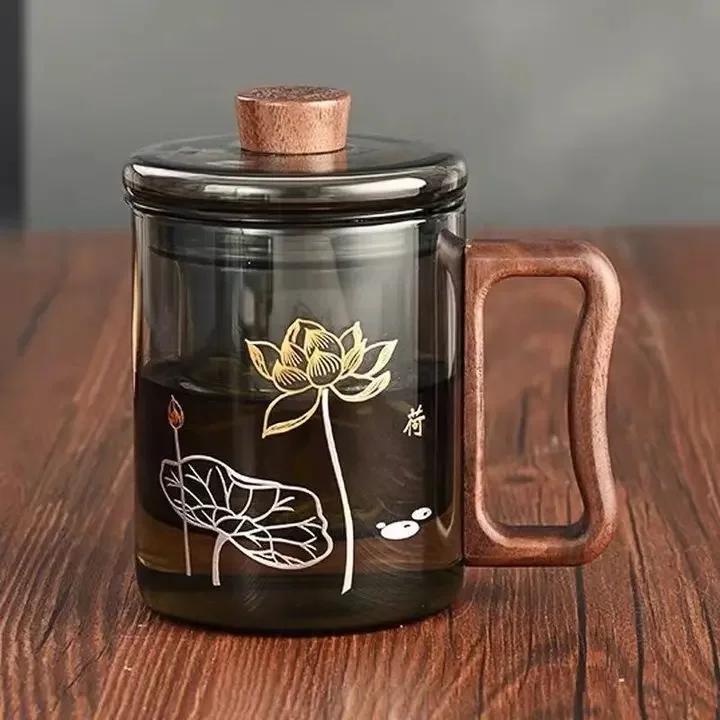 

High borosilicate transparent glass household large-capacity heat-resistant glass tea separation tea cup Kung Fu tea set three