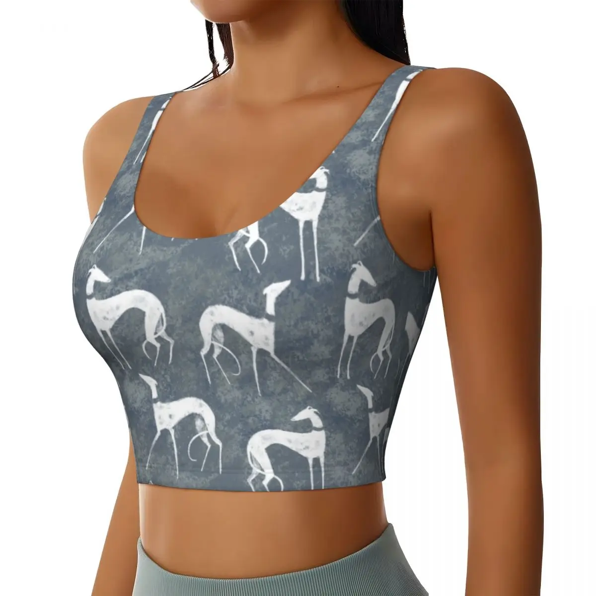 Custom White Galgos Workout Crop Tank Tops Women's Whippet Greyhound Hound Dog Yoga Sports Bras