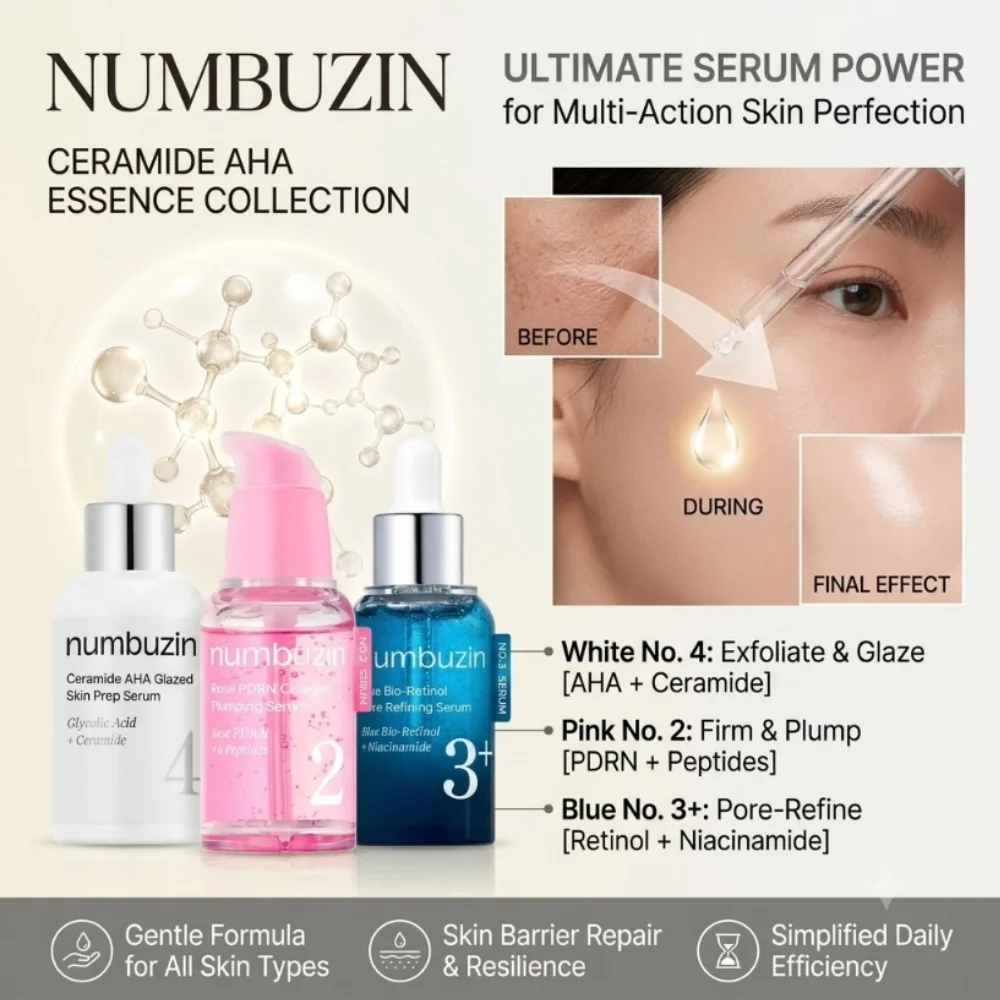 Numbuzin Serum Exfolierendes Feuchtigkeitsspendendes Gesichtsserum Hautbarriere-Reparatur Entfernt Abgestorbene Haut Sanfte Make-up-Basis Hautpflege-Set