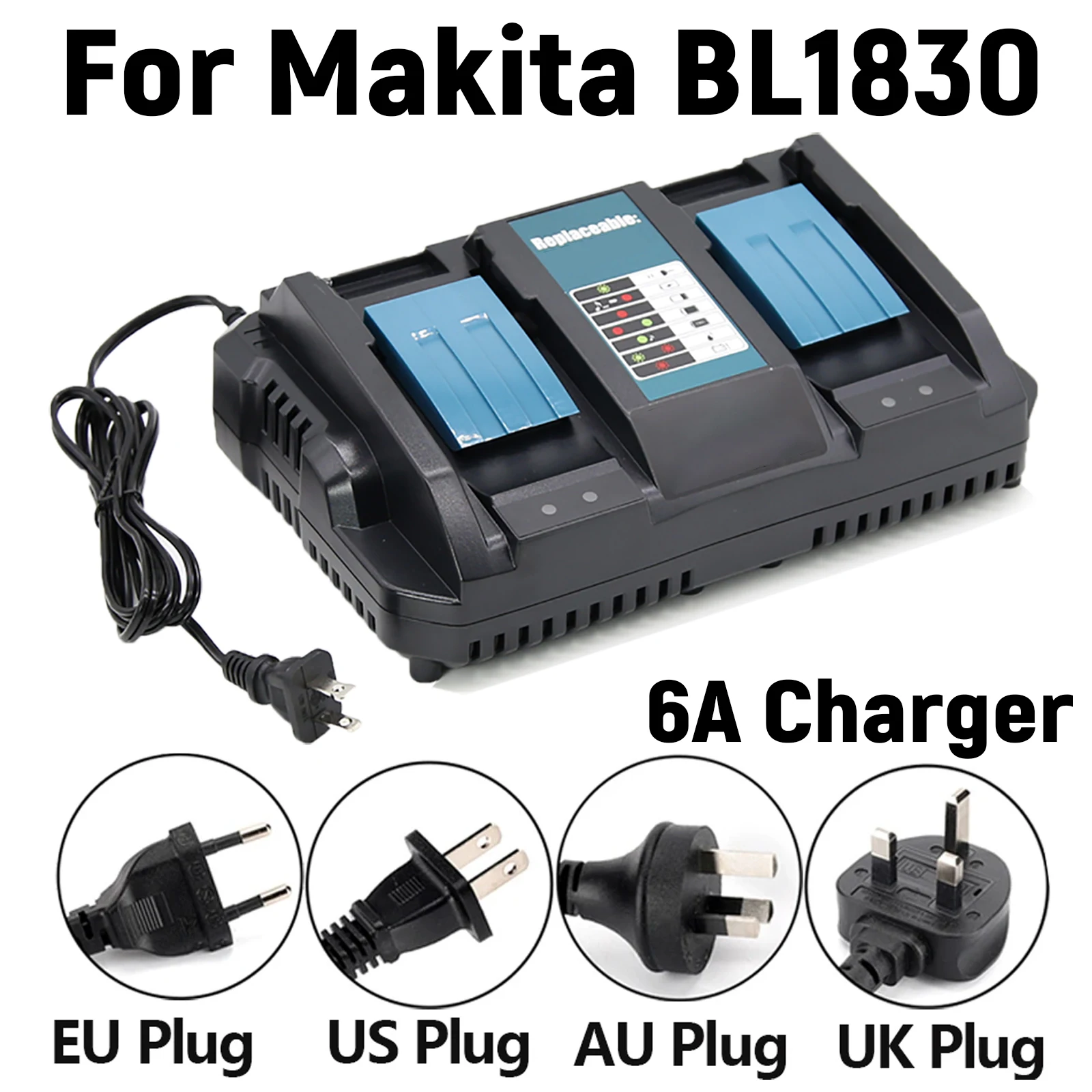 Ładowarka 6A do akumulatorów Makita BL1830, kompatybilna z BL1840 BL1850 BL1860, do akumulatorów Makita 18V, ładowarka do akumulatorów 14.4V-18V — zdjęcie produktu 1
