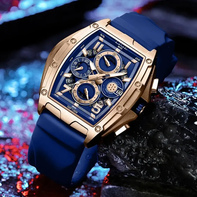 LIGE Business Watch For Men Fashion Silicone Square Watch Men Casual Sport Waterproof Chronograph Quartz Clock Male Reloj Hombre