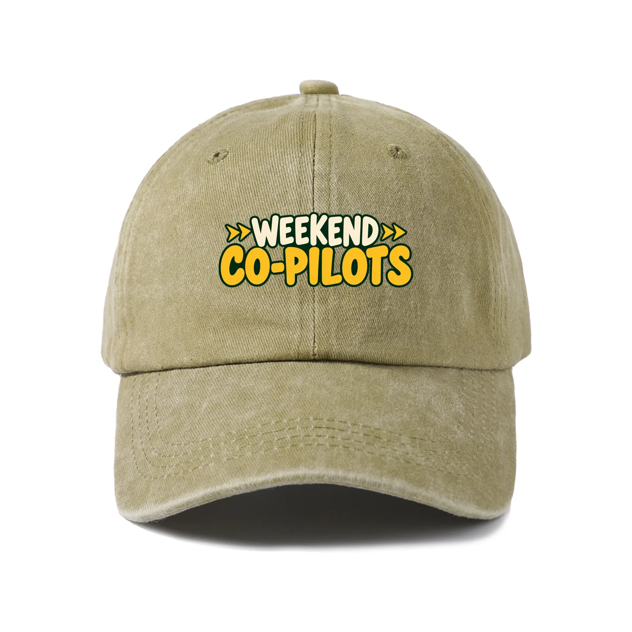 Weekend Co Pilots Graphic Vintage Washed Baseball Cap, Adjustable Unisex Dad Hat, Casual Gift