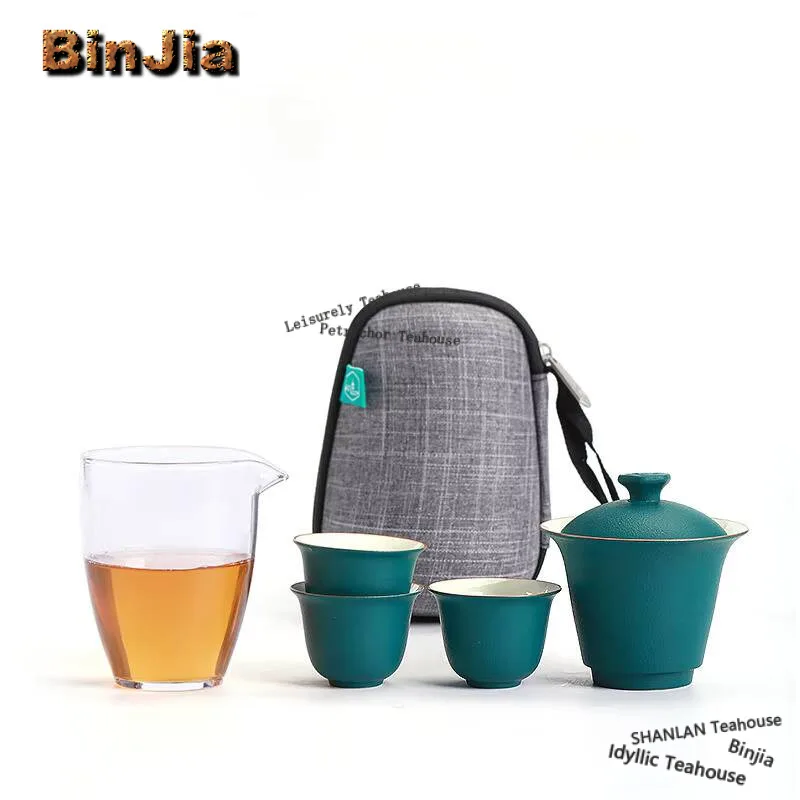 

Чайный набор из бутика для путешествий, креативный уличный чайный набор для кемпинга ручной работы, 1 горшок, 3 чашки, оборудование для приготовления чая, портативная Сумочка, украшение
