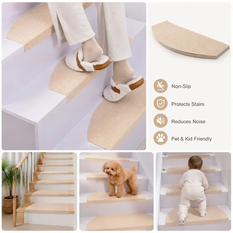 4/6/8/PCS Semi Circular Stair Rug Treads Thick Felt Self Adhesive Non Slip Floor Mats Stair Step Decoration for Staircase Use view 6