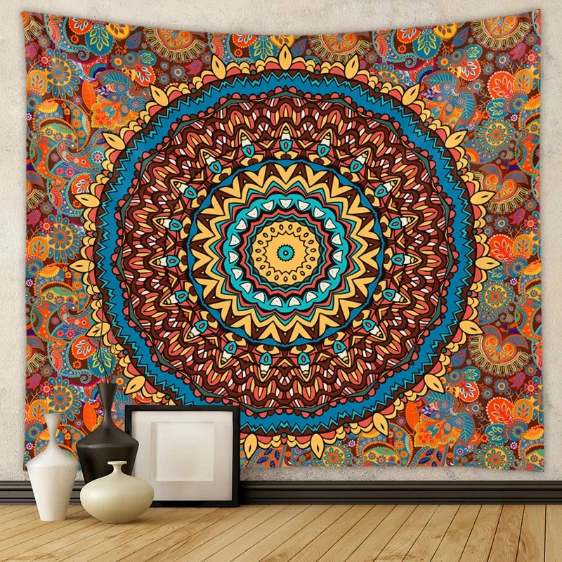 VIKAMA Vintage Mandala Tapestry, Ethnic Boho Floral & Paisley Pattern Wall Art Cloth for Aesthetic Room Decor