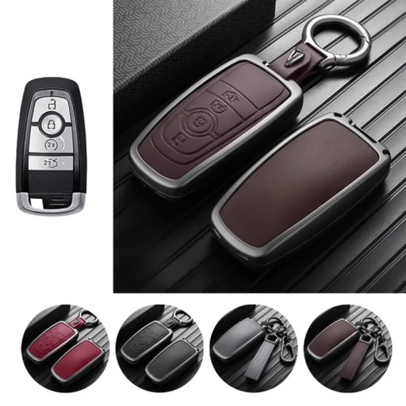 

A+ Zinc Alloy Leather Car Key Fob Case Cover For Lincoln MKX Navigator Continental
