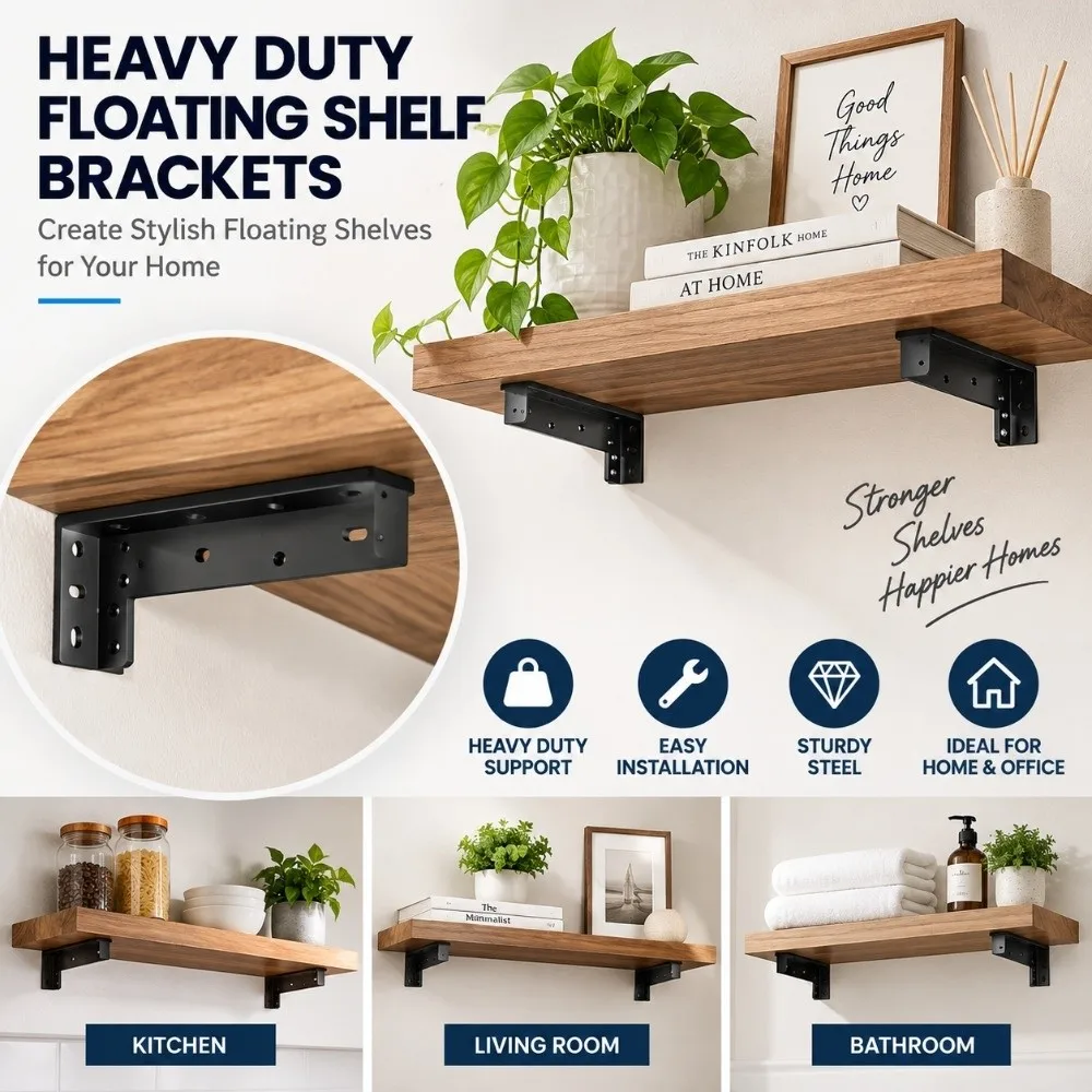 1 Pair 90 Degree L-Shaped Corner Brackets Multi-size Black Floating Shelf Support Bracket Wall Mount Corner Brace Wall Mount