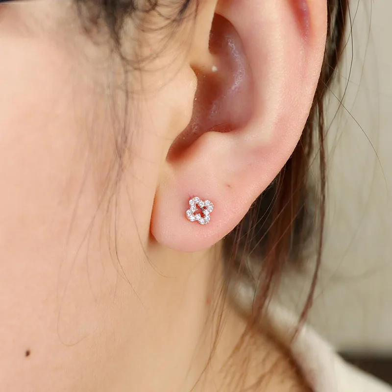 New In 585 Purple Gold Hollow out Diamond earrings for women Shiny Plated 14K Rose Gold earings stud Suitable for Daily Jewelry