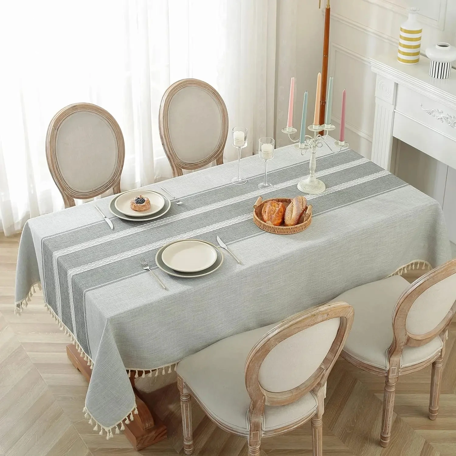 

Linen tablecloth rectangular anti scratch tassel tea table set, used for dining table and kitchen decoration