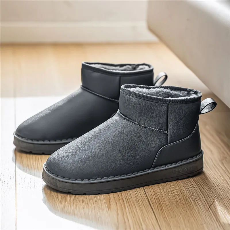 

Gray Plushed Men's Snow Boots Outdoor Slip On Warm Winter Boots Man Fashion Comfortable Ankle Boots For Men Botas Para Hombre