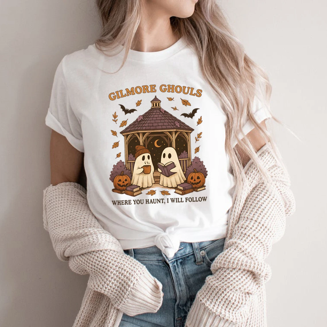 

Gilmore Ghouls T-shirt Where You Haunt I Will Follow Shirt Cute Ghost Halloween Tee Short Sleeve Women T-Shirts Streetwear Tops