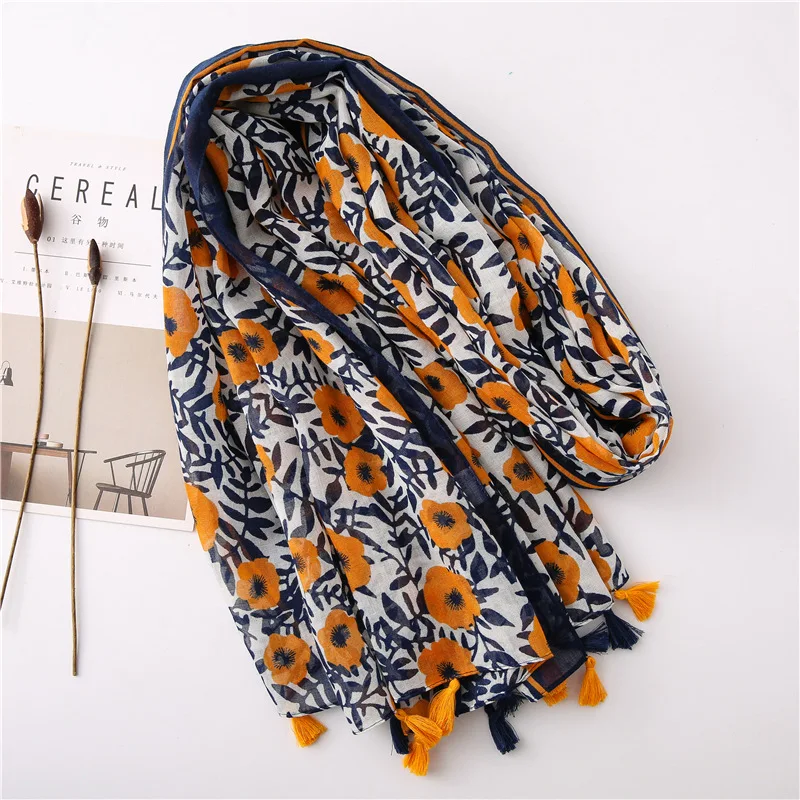 Soft Linen Cotton Scarf Shawls Women Luxury Premium Foulard Femme Long Spotted leopard print Tassel Scarfs Scarves Echarpe