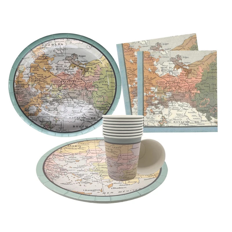 

World Map Themed Paper Plate Napkins Tableware Graduation Travel Retirement Holidays Birthday Party Decoration Supplies