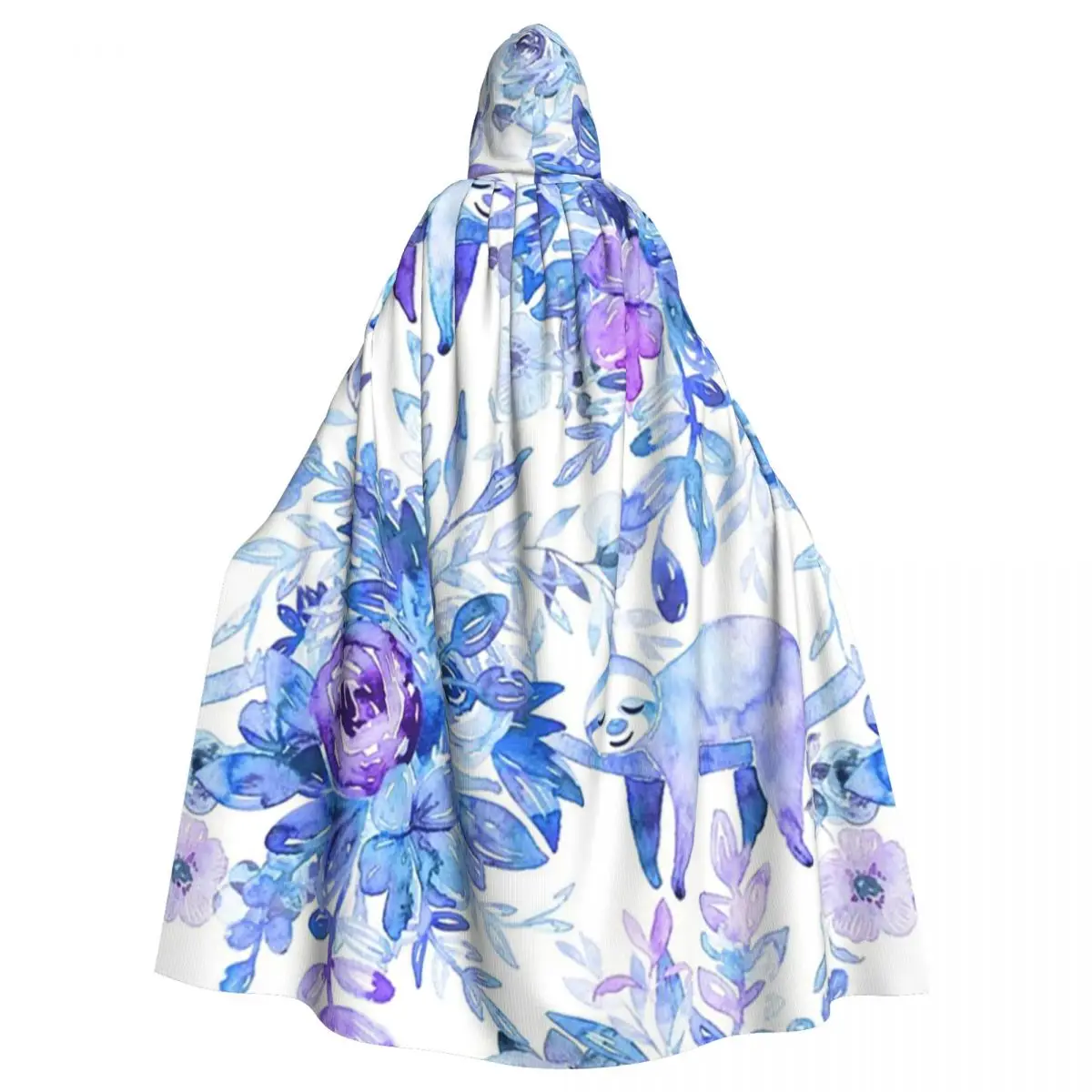 Paresse sonnolenti in piante viola Mantello lungo con cappuccio Strega Costume medievale Mantello cosplay Cappotto di Halloween Adulto unisex