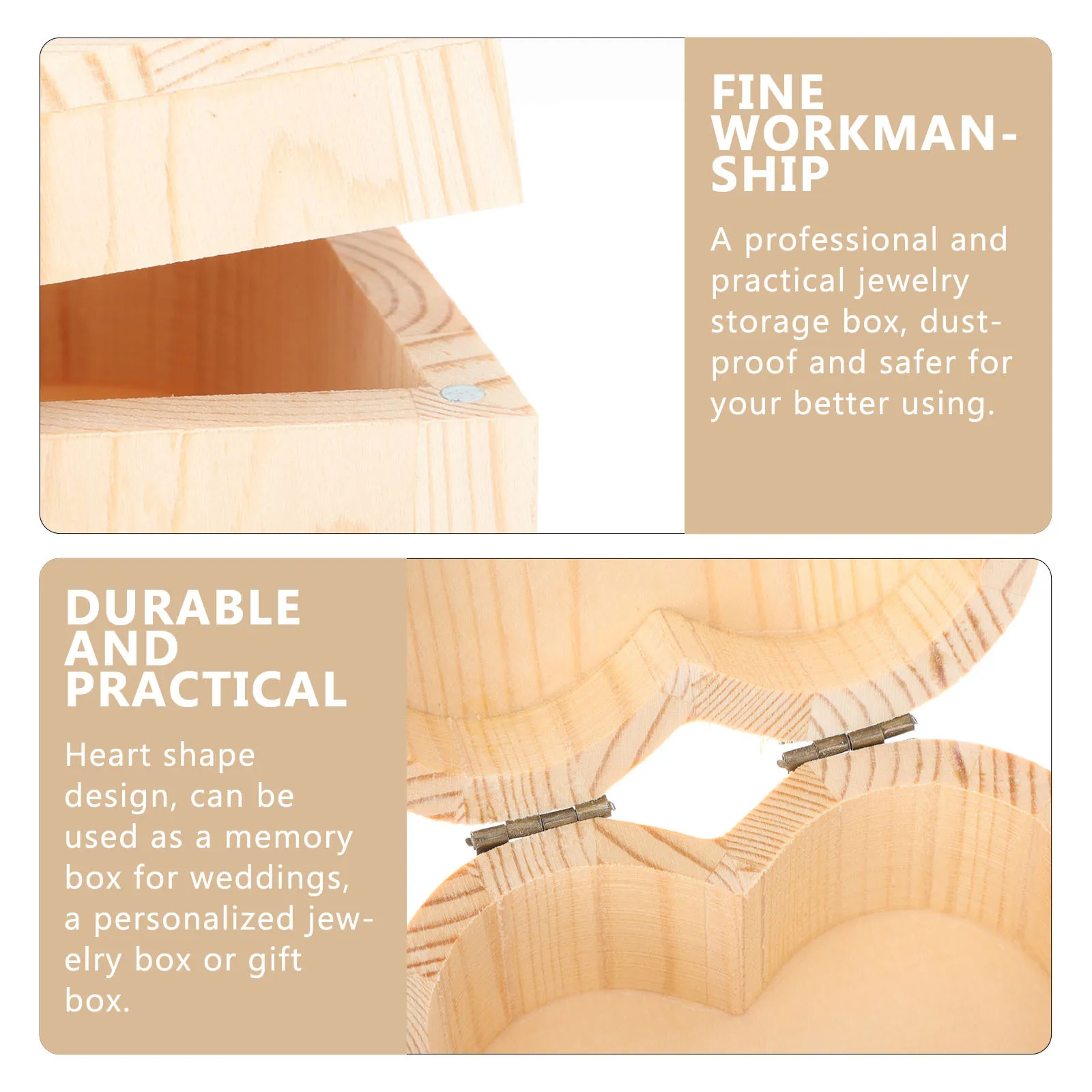 

2Pcs Heart Shaped Wooden Jewelry Organizer Box Creative Trinket Storage Container for Rings Pendants Anklets Wooden Heart Box