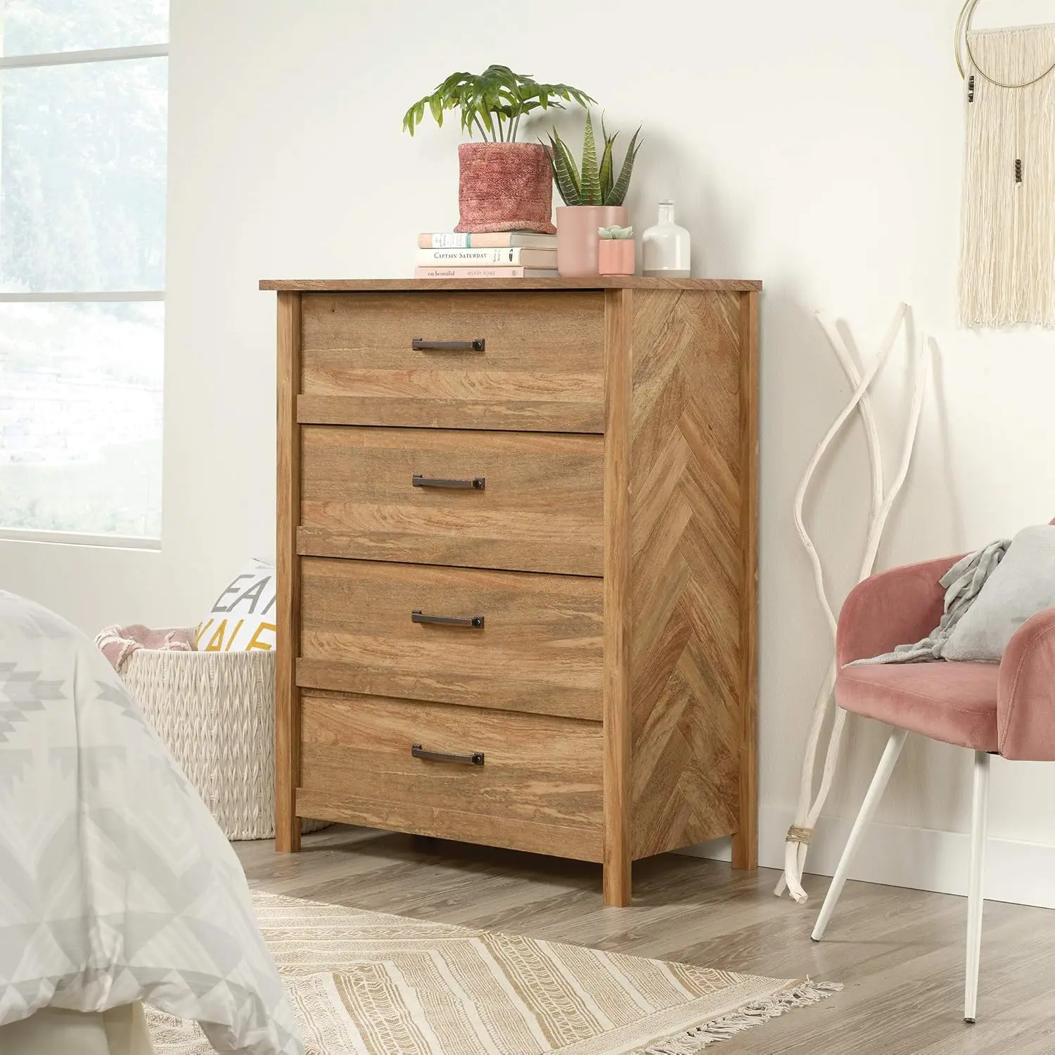 Cannery Bridge Chest and Nightstand Mango Finish Nightstand has metal runners and safety stops to keep you and your family safe