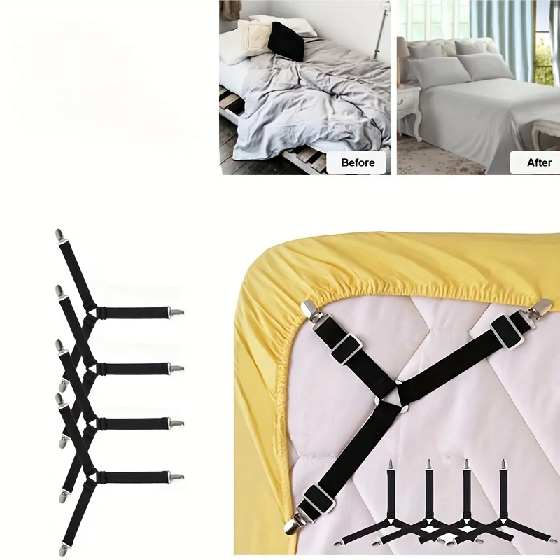 4-teilige rutschfeste dreieckige Quiltbefestigungen – verstellbare Metallklammern mit elastischen Bändern für Sofakissen und Bettwäsche, Haushaltswaren