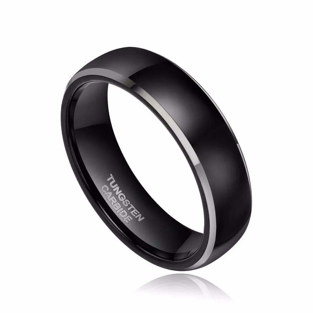 Tigrade Mens Ring Black 6/8mm Polished Tungsten Carbide Wedding Engagement Band Ring for Men Trendy bague homme Couple Ring